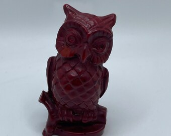 Vintage Small Red Owl Perched on Branch Taiwan