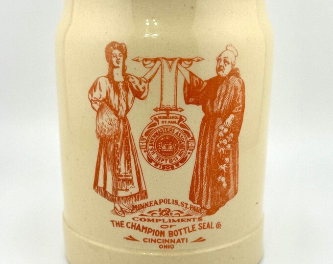 Featured listing image: RARE 1906 US Brewmasters Association Stoneware Beer Mug Minneapolis St Paul Champion Bottle Seal Stein Cincinnati Ohio Stein Gift Breweriana