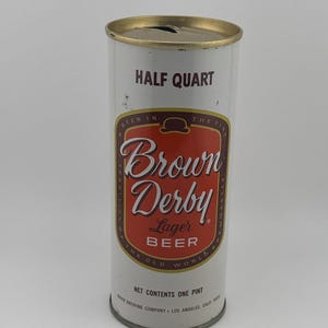 Brown Derby Lager Beer Half Quart / One Pint 1970s Beer Can Maier Brewing Company Los Angeles