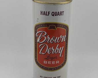 Brown Derby Lager Beer Half Quart / One Pint 1970s Beer Can Maier Brewing Company Los Angeles