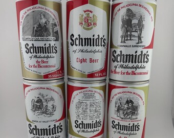 Schmidt's of Philadelphia 1776 Visit the Philadelphia Bicentennial 1976 - Set of Six (6) Vintage 12 oz Steel Cans