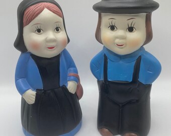 Ceramic Amish Man & Woman Piggy Banks - Hand Painted