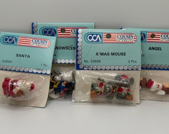 Vintage Plastic Christmas Figures Santa, Mouse Angel and Snow Scene Cousins Corp of Amercia