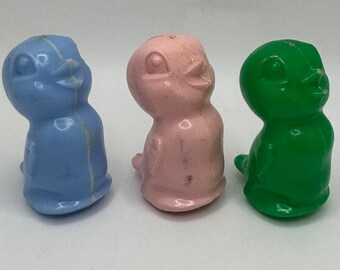 Vintage Plastic Chick Toy Cup Cake Toppers Pink Blue Green