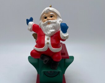 1984 Hallmark Christmas Ornament Santa on Traffic Light with Squirrel