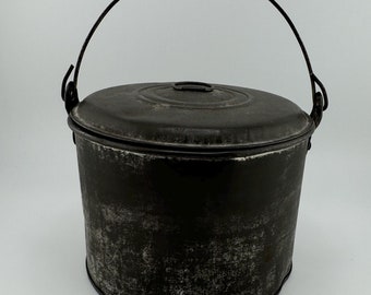 Antique Round Tin Lunch Pail Carried by School Children Rustic