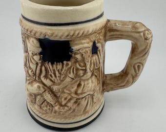 Vintage Small Beer Stein German Dancing Scene Blue 3.75" Tall