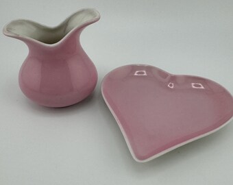 Schwarzenhammer Vintage Pink Mini Vase and Pink Heart Dish Bavaria Germany