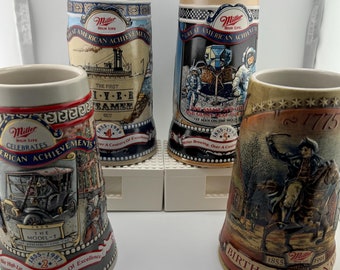 Miller High Life Beer Steins - 1987 Model T - 1989 River Boat Steamers - 1990 NASA - 1991 Birth of a Nation Free Shipping in USA