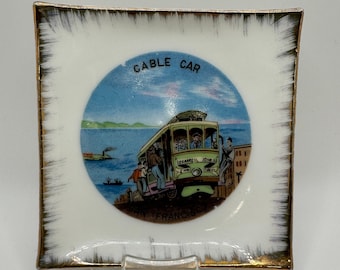 San Francisco Cable Car Souvenir Square Hanging Plate EFCO Ceramics Japan