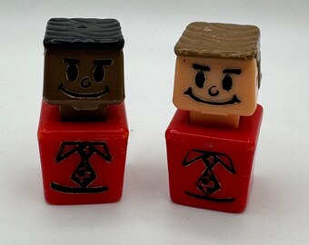 Two Vintage Playskool Square Little People - Red with Ties