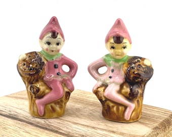 Vintage Pixie Elf Salt and Pepper Shakers Retro Ceramic Christmas Table Decor Mid Century Holiday Collectible Kitchen Pixies