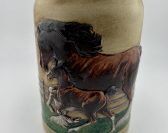 1988 Budweiser Mare & Foal Stein World Famous Clydesdales Beer Mug FREE Shipping in USA