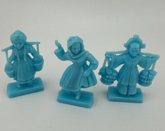Three 1950s Van Brode Co General Mills Cereal Box Premium Toy Figurines Plastic Italy, Norway and China