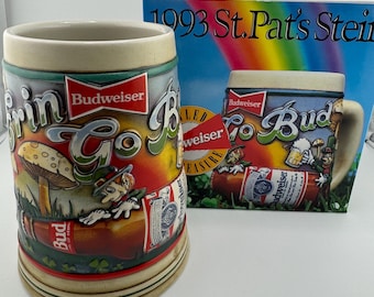 1993 Budweiser St. Patrick's Day "Bottled Treasure" Beer Stein Erin Go Bud FREE Shipping in USA