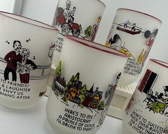 1951 Vintage Set of 5 Hand Painted and Frosted Beer Mugs by Gay Fad Studios