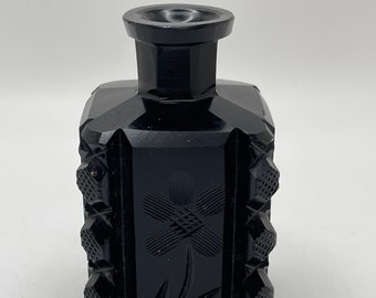 Czechoslovakia Black Small Bud Vase with Carved Floral Motif