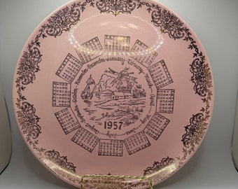 1957 Pink Gold Calendar Plate Taylor Smith Taylor Versatile USA