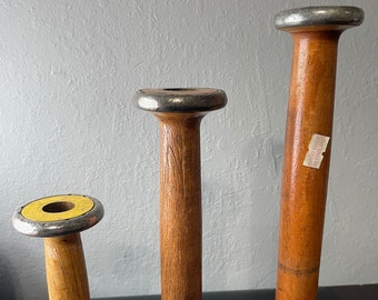 Vintage Wooden / Metal Spools Hand Made in England Set of Three