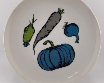 Georges Briard BRR16 Salad Plate Blue Pumpkin Grey Carrot Root Vegetables 7"