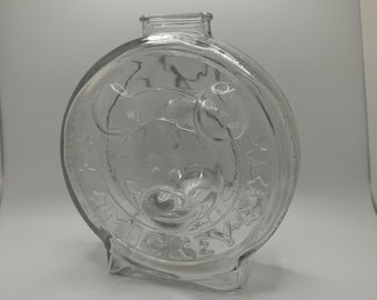 Vintage Mickey Minnie Glass Anchor Hocking Bank "The Walt Disney Company"
