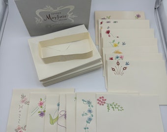 Vintage Thread Art Floral Eaton Mayfair Vellum 13-722-10 Note Size 3 7/8" x 4 7/8" 14 flower note cards with 14 envelopes