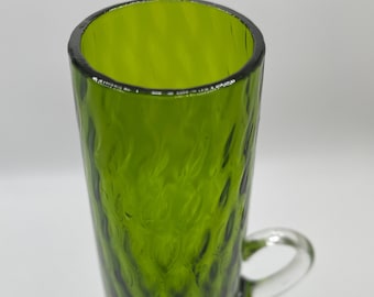MCM Green Wavy Tall Glass with Handle Barware / Vase
