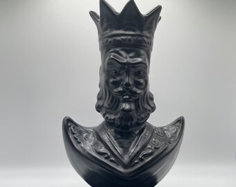 Vintage Black Glazed Ceramic King Dresser Caddy MCM