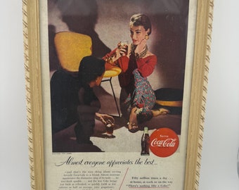 1955 Coca-Cola Advertisement Lady Sitting by Yellow Vintage Chair Print Ad Framed