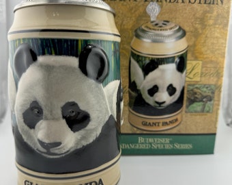 Budweiser 1992 Giant Panda Lidded Beer Stein Endangered Species Series In Box FREE Shipping in USA