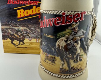 1992 Budweiser Rodeo Beer Stein Ceramarte FREE Shipping in the USA
