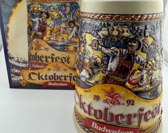 Budweiser 1992 Oktoberfest Collector Series Beer Stein Second in a Series In Box FREE Shipping in USA