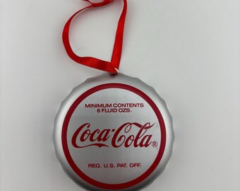 1991 Christmas Coca-Cola Bottle Cap Ornament with Santa and Dog Sshhh