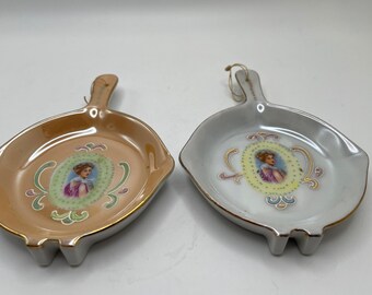 Vintage Porcelain Pan Shaped Painted Lady Portrait JAPAN