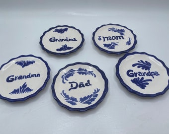 Five Sample Mini Plates with Mom, Dad, Grandma and Grandpa Hand Painted