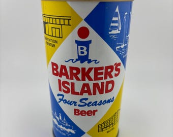 Vintage 1970s-1980s Barker’s Island Four Seasons Beer Can – Unopened Top, Bottom Drained – Walter Brewing Co.