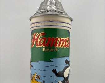 1989 Hamm's Beer Lidded Stein Featuring Bear and Friends Pabst Brewing Company - FREE Shipping in USA