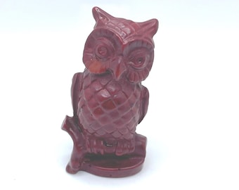Vintage Small Red Owl Perched on Branch Taiwan