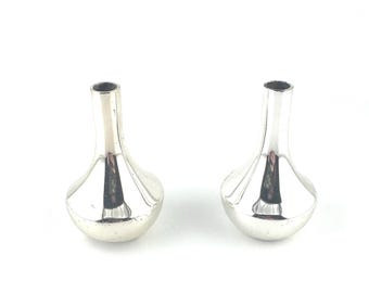 Vintage German Teardrop Candlestick Holders Silver Plated Tropfenleuchter Mid Century Modern by Quist with Original Box Made in West Germany