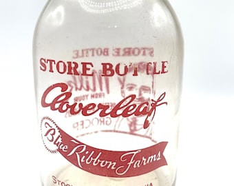 Cloverleaf Blue Ribbon Farms  Stockton CS Cream Top Milk Bottle