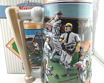 Vintage 1990 Budweiser America's Favorite Pastime Baseball Stein Ceramarte Relief Beer Mug Bat Handle Beer Mug Vintage Barware Baseball Gift