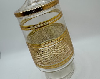 Gold Double Banded Mid Century Modern Apothecary Jar with Lid