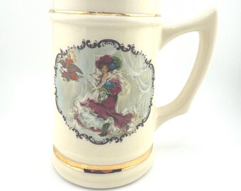 The Budweiser Girl Stein Purple Dress Vintage Anheuser Busch Collectible Stein Beer Mug Made in USA Breweriana Gift Women Beer Drinkers