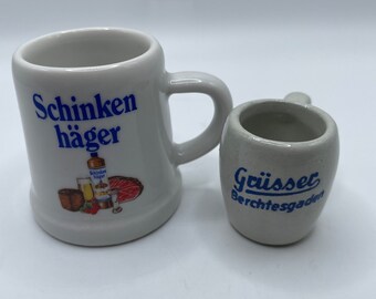 Two Mini German Beer Mugs - Schinken Hager and Griiser Berchtensgaden Vintage