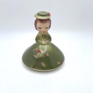 Vintage Josef Originals April Girl American Beauty Series Doll of Month Hand Painted Figurine with Red Flowers Purse Collectible