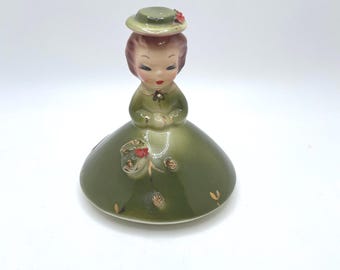 Vintage Josef Originals April Girl American Beauty Series Doll of Month Hand Painted Figurine with Red Flowers Purse Collectible