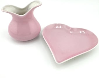 Schwarzenhammer Vintage Pink Mini Vase and Pink Heart Dish Bavaria Germany