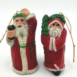Two Vintage Christmas Santa Claus Ornaments Plastic