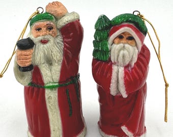 Two Vintage Christmas Santa Claus Ornaments Plastic