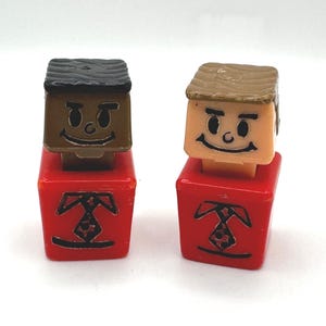 Two Vintage Playskool Square Little People  Red with Ties